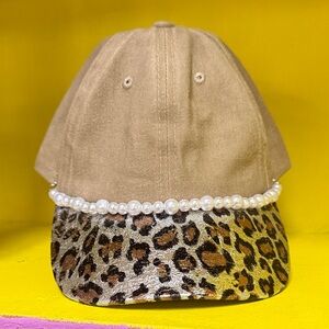 Leopard Print Cap with Pearl Detail